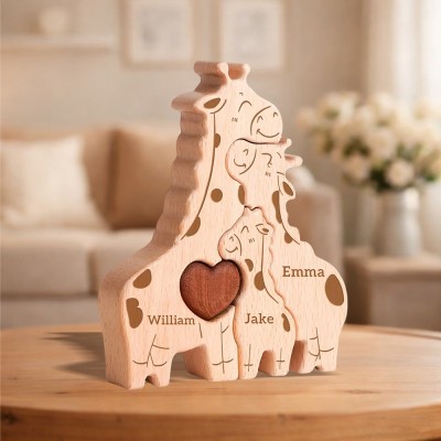 Personalized Wooden Giraffe Family Name Puzzle Gifts for Mom Mother's Day Gift Ideas