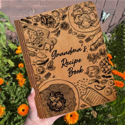 Personalized Wooden Grandma's Recipe Book with Blank Binder Custom Engraved Journal for Mom Grandma Family Christmas Gift 