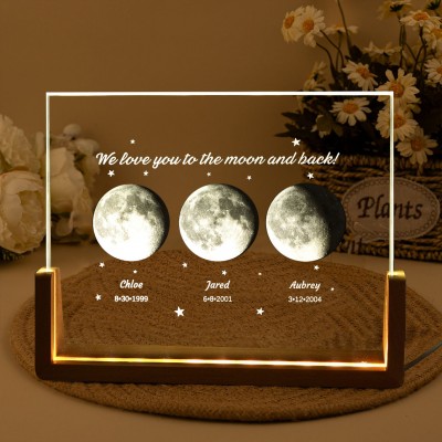 Mom We Love You To The Moon And Back Moon Phase Lamp with Kids Names Personalized Gifts for Mom Mother's Day Gift Ideas