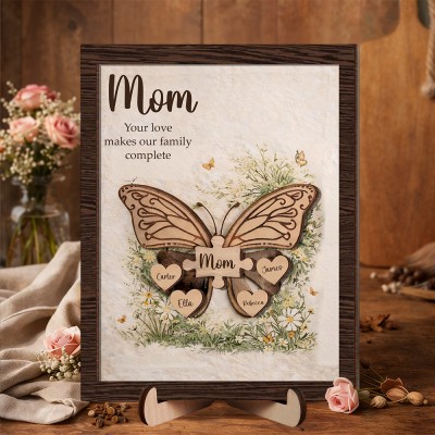 Custom Wooden Mom Puzzle Piece Sign With Kids Names Keepsake Gift For Mom Grandma Mother's Day Gifts