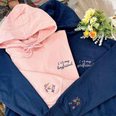 Custom Couple Embroidered I Love My Girlfriend Boyfriend Matching Hoodie Anniversary Gift Ideas Valentine's Day Gifts for Couples