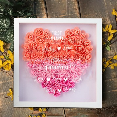 Custom First Mom Now Grandma Flower Shadow Box with Kids Names Gift Ideas for Mom Grandma Mother's Day Gift