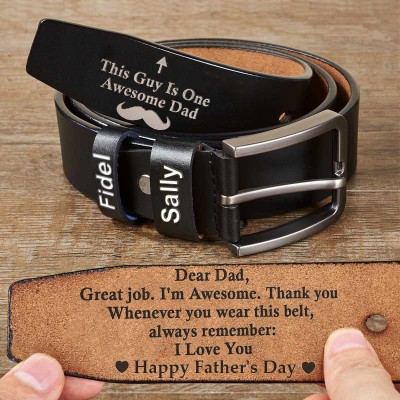 Personalized This Guy Is One Awesome Dad Engraved Leather Belt Father's Day Gifts