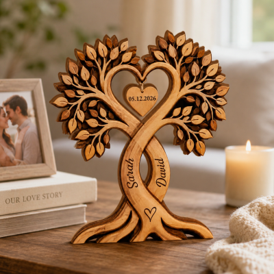 Personalized Couple Heart Tree Wooden Block Custom Couple Name Sign Wedding Anniversary Gift Valentine's Day Gifts