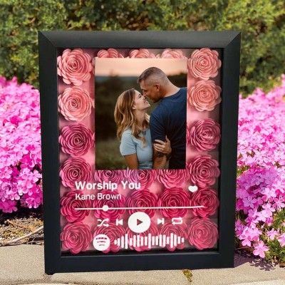 Custom Spotify Code Flower Shadow Box With Photo Couple Gifts For Her Unique Christmas Gift Ideas