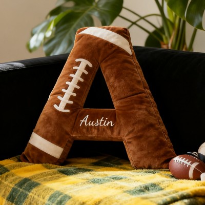 Personalized Football Themed Letter Shaped Pillow with Custom Name Football Fans Gifts Christmas Gift for Football Lover