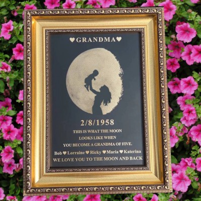 Love You To The Moon And Back Custom Moon Phase Print Frame with Kids Names Gifts for Grandma Mom Mother's Day Gift