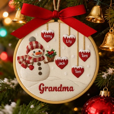 Personalized Grandma Embroidery Christmas Hoop Ornament with Kids Names Christmas Gifts for Mom Grandma