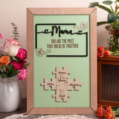 Mom You Are The Piece That Holds Us Together Personalized Mom Puzzle Sign Gift for Mom Grandma Mother's Day Gifts