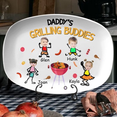 Daddy's Grilling Plate with Kids Names Personalized Gifts for Dad Father's Day Gift