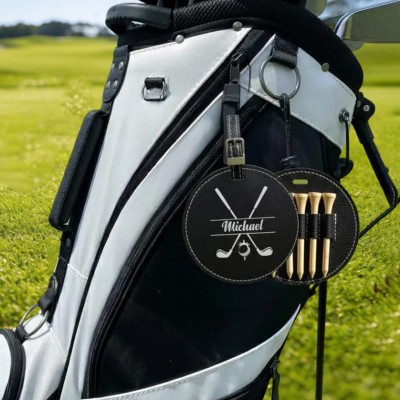 Personalized Engraved Leather Golf Bag Tag for Men Golf Tee Holder Gift for Golf Lovers Anniversary Gift Valentine's Day Gifts