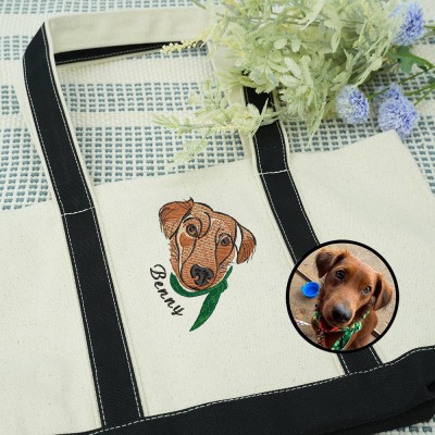 Custom Pet Face Embroidered Tote Bag for Women Dog Mom Bag Gifts for Dog Lovers Pet Lover Gifts