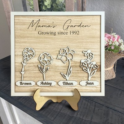 Personalized Mama's Garden Growing Since 1992 Birth Flower Frame Sign Gift For Mom Grandma Christmas Gift