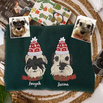 Custom Dog Christmas Embroidered Portrait Photo Sweatshirt for Dog Owners Christmas Gifts for Pet Lover