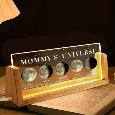 Custom Mommy's Universe Moon Phase Night Light By Date with Kids Names Gift Ideas for Mom New Mom Gift Mother's Day Gifts