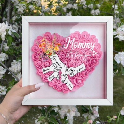 Mom We Love You Holding Hands Heart Flower Shadow Box with Kids Names Personalized Gifts for Mom Mother's Day Gift Ideas