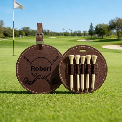 Personalized Engraved Leather Golf Bag Tag for Men Golf Tee Holder Gift for Golf Lovers Anniversary Gift Valentine's Day Gifts