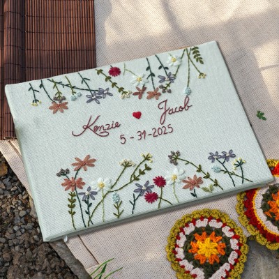 Personalized Floral Hand Embroidered Wedding Guest Book Custom Gifts for Couple Wedding Gift Ideas