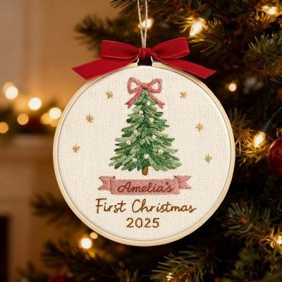 Personalized Baby's First Christmas Embroidery Hoop Ornament with Name Newborn Christmas Gift
