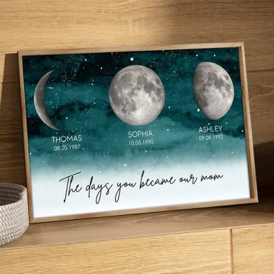 Personalized The Days You Became Our Mom Moon Phase Frame By Date for Mom New Mom Gift Mother's Day Gift Ideas