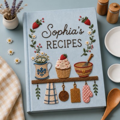 Personalized Embroidered Recipe Book, Vintage Cottagecore Cookbook, Family Recipe Keepsake, Baking Memory Book Gift
