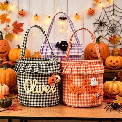 Personalized Trick or Treat Bucket with Name Halloween Candy Bag for Kids Unique Halloween Gifts