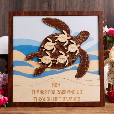 Personalized Wooden Sea Turtle Sign Thanks for Carrying Us Keepsake Gifts for Mom Grandma Mother's Day Gift