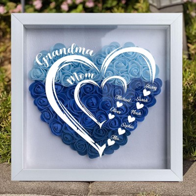 Personalized Heart Shaped Flower Shadow Box with Kids Names Keepsake Gifts for Grandma Mom Mother's Day Gift