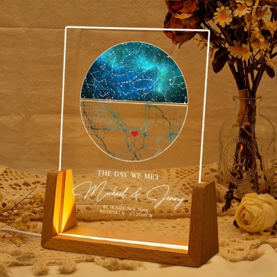 Personalized The Day We Met Star Map Acrylic Plaque Night Light for Couples Anniversary Gifts Valentine's Day Gift
