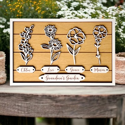 Personalized Birth Flower Frame To Grandma's Garden Wooden Names Sign Unique Gift For Grandma Mom Mother's Day Gift Ideas