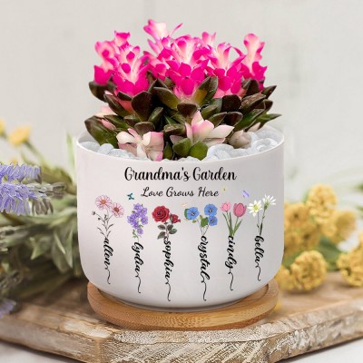 Custom Grandma's Garden Birth Flower Mini Plant Pot Love Grows Here Keepsake Gift for Mom Grandma Mother's Day Gifts