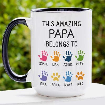 Personalized Art Print This Amazing Papa Belongs To Mug With Kids Names Unique Father's Day Gifts