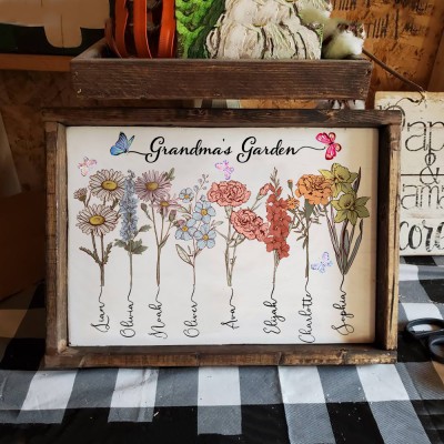Personalized Grandma's Garden Birth Flowers Frame Keepsake Gift For Grandma Mom Mother's Day Gift Ideas