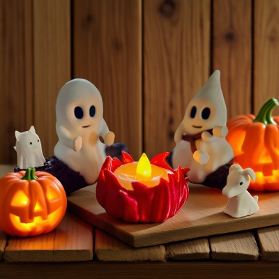 Ghost Campfire Gathering LED Ghosts Light Cute Ghost Figurine Set Fun Ghost Halloween Decor Halloween Gift Ideas