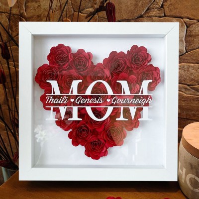Custom Mom Heart Paper Flower Shadow Box Christmas Gift for Mom Grandma