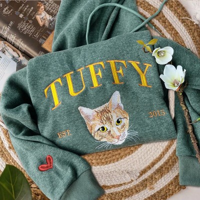 Custom Embroidered Cat Photo Hoodie Sweatshirt Pet Memorial Gifts Unique Gift for Pet Lovers Christmas Gift