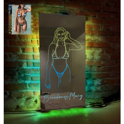 Custom Seductive Portrait Mirror LED Night Light Unique Gift for Couples Birthday Gift for Boyfriend Valentine's Day Gift