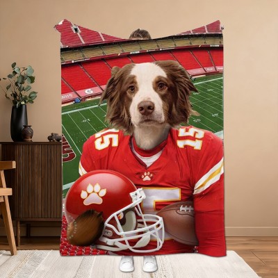Custom Pet Dog Portrait Football Blanket with Name Gift for Pet Lovers Christmas Gift Ideas