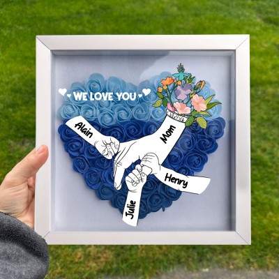 Mom We Love You Holding Hands Heart Flower Shadow Box with Kids Names Personalized Gifts for Mom Mother's Day Gift Ideas