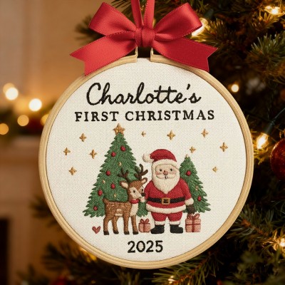Personalized Baby's First Christmas Embroidery Hoop Ornament with Name Newborn Christmas Gift
