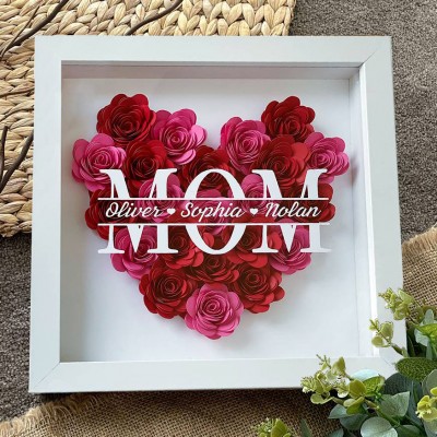 Personalized Mom Heart Paper Flower Shadow Box Unique Christmas Gift for Mom Grandma