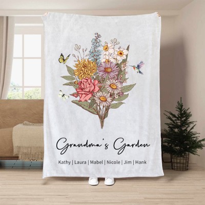 Custom Grandma's Garden Birth Flower Bouquet Blanket Family Gifts For Mom Grandma Mother's Day Gift Ideas
