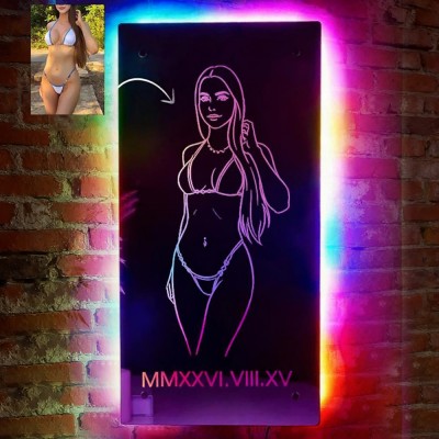 Custom Seductive Portrait Mirror LED Night Light Unique Gift for Couples Birthday Gift for Boyfriend Valentine's Day Gift