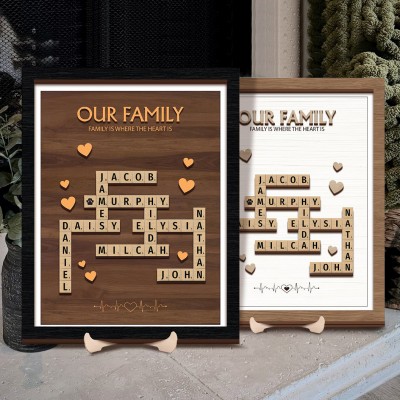 Personalized Family Crossword Scrabble Wooden Puzzle Sign Unique Gift for Mom Family Keepsake Gifts Mother's Day Gift Ideas