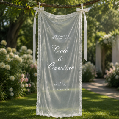 Custom Lace Wedding Welcome Sign Fabric Ceremony Reception Signage Personalized Modern Wedding Banner