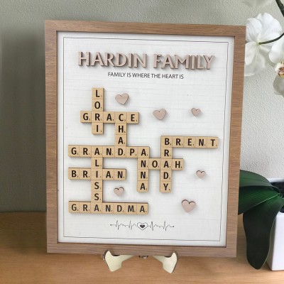 Personalized Crossword Scrabble Wooden Family Name Puzzle Sign Gifts for Mom Grandma Family Keepsake Gift Mother's Day Gift