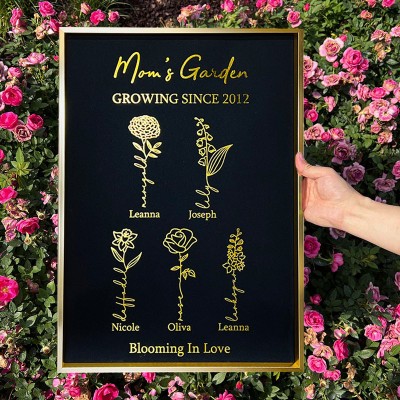Custom Mom's Garden Birth Month Flower Frame Sign with Kids Names Unique Gifts for Mom Grandma Mother's Day Gift Ideas