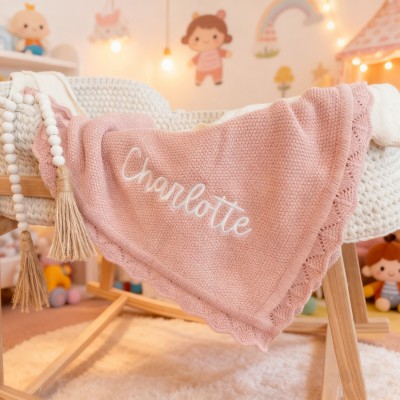 Custom Embroidered Baby Name Blanket Knit Newborn Blanket Keepsake Gift for Baby Girl Christmas Gift