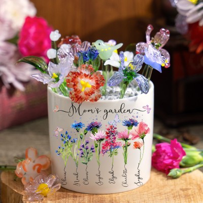 Personalized Mom's Garden Mini Glass Birth Month Flower Pot Keepsake Gifts for Mom Grandma Unique Mother's Day Gift