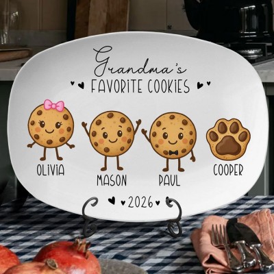 Personalized Grandma's Favorite Cookies Grilling Plate BBQ Platter Unique Family Gift For Mom Grandma Mother's Day Gift